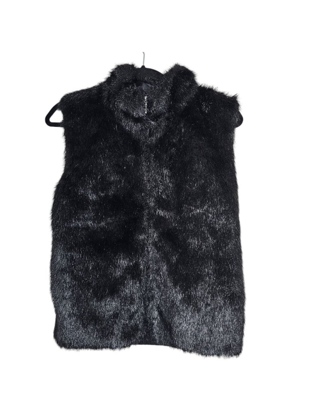 Vintage Size Small Black Faux Fur Knit Sweater Vest Zip Up Mob Wife Luxury